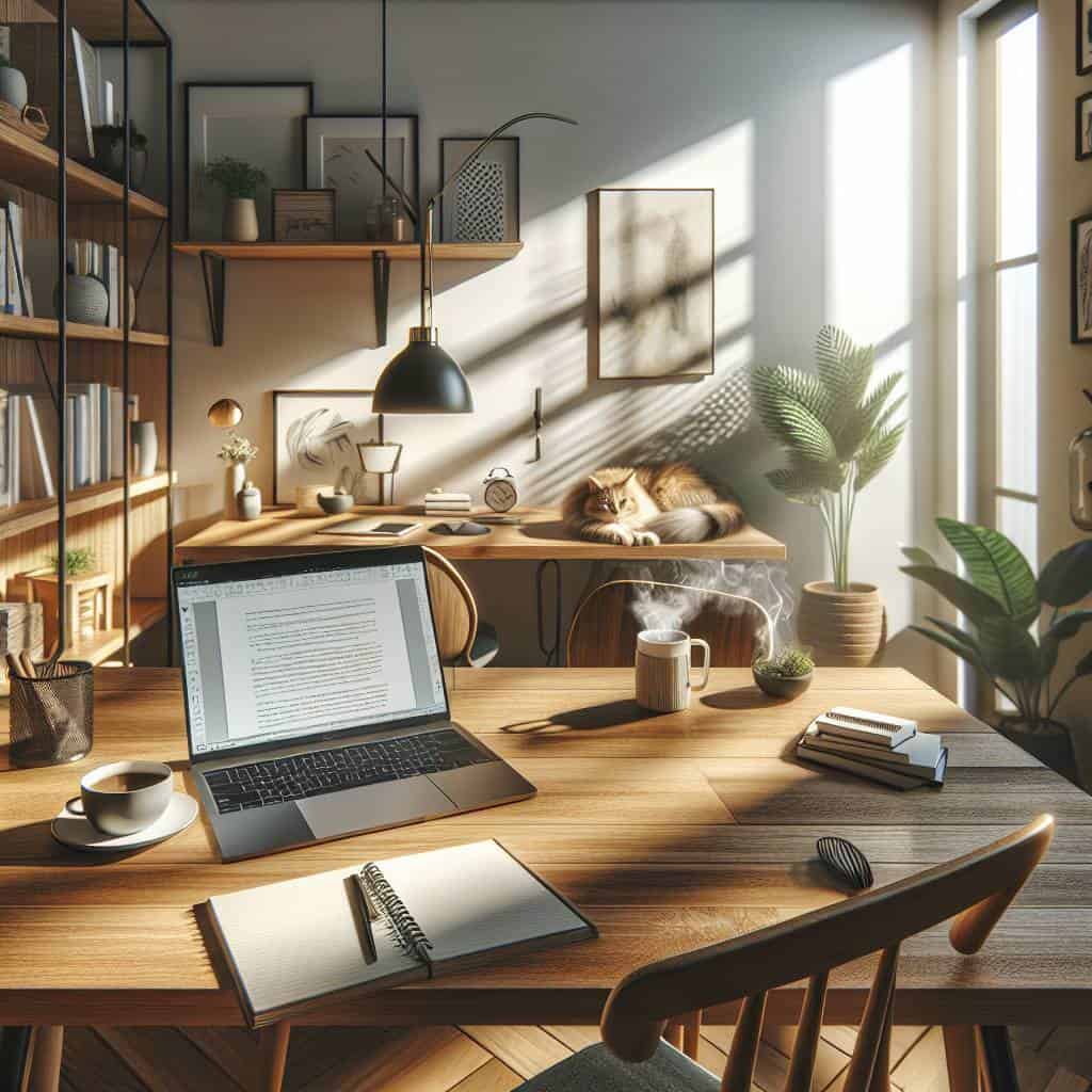 Hybrid work schedules home office setup.