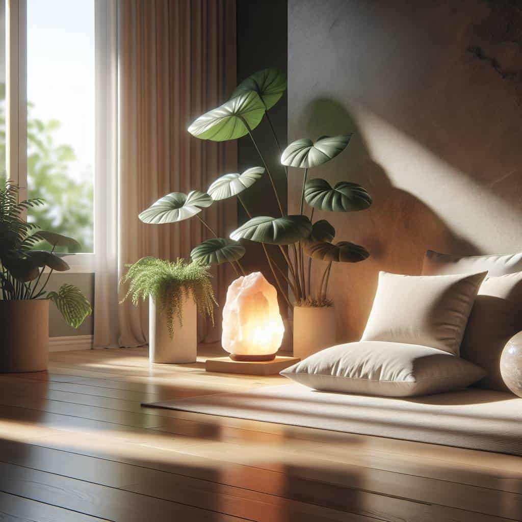 Transform Your Home into Peaceful Mindfulness Spaces Now 2 Serene home mindfulness spaces with cushions.
