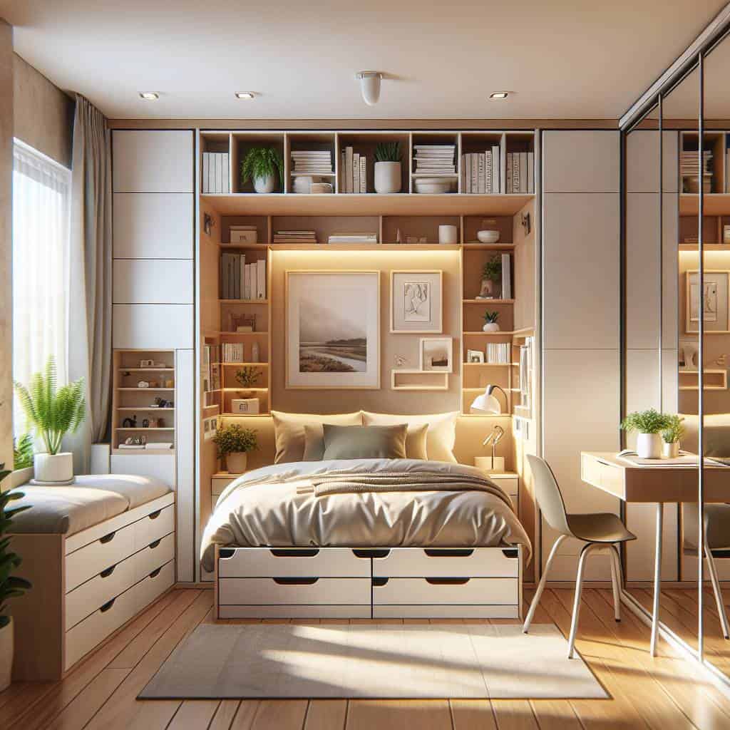 Clever storage solutions for small bedrooms.